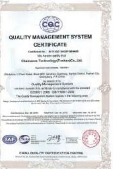 ISO 9001 Quality Management System certificate